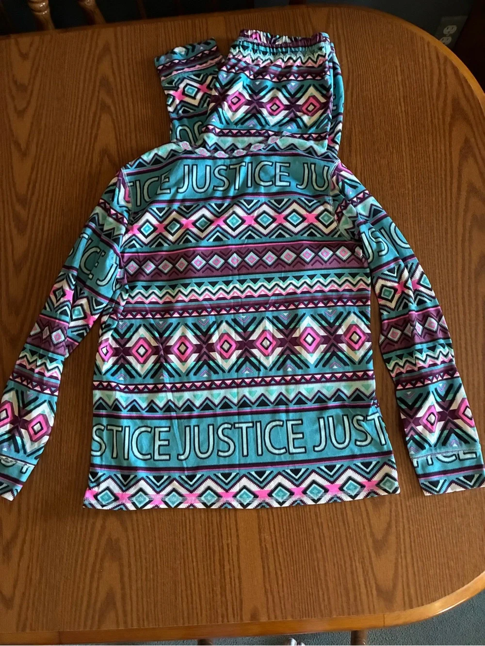 Justice Turquoise Pink Purple Aztec Long Sleeve Top